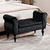 Banc de Rangement Salon Boîte de Rangement Bout de Lit Banc Tapissé Bout de Lit avec Accoudoirs pour Chambre, Salon, Couloir, Noir