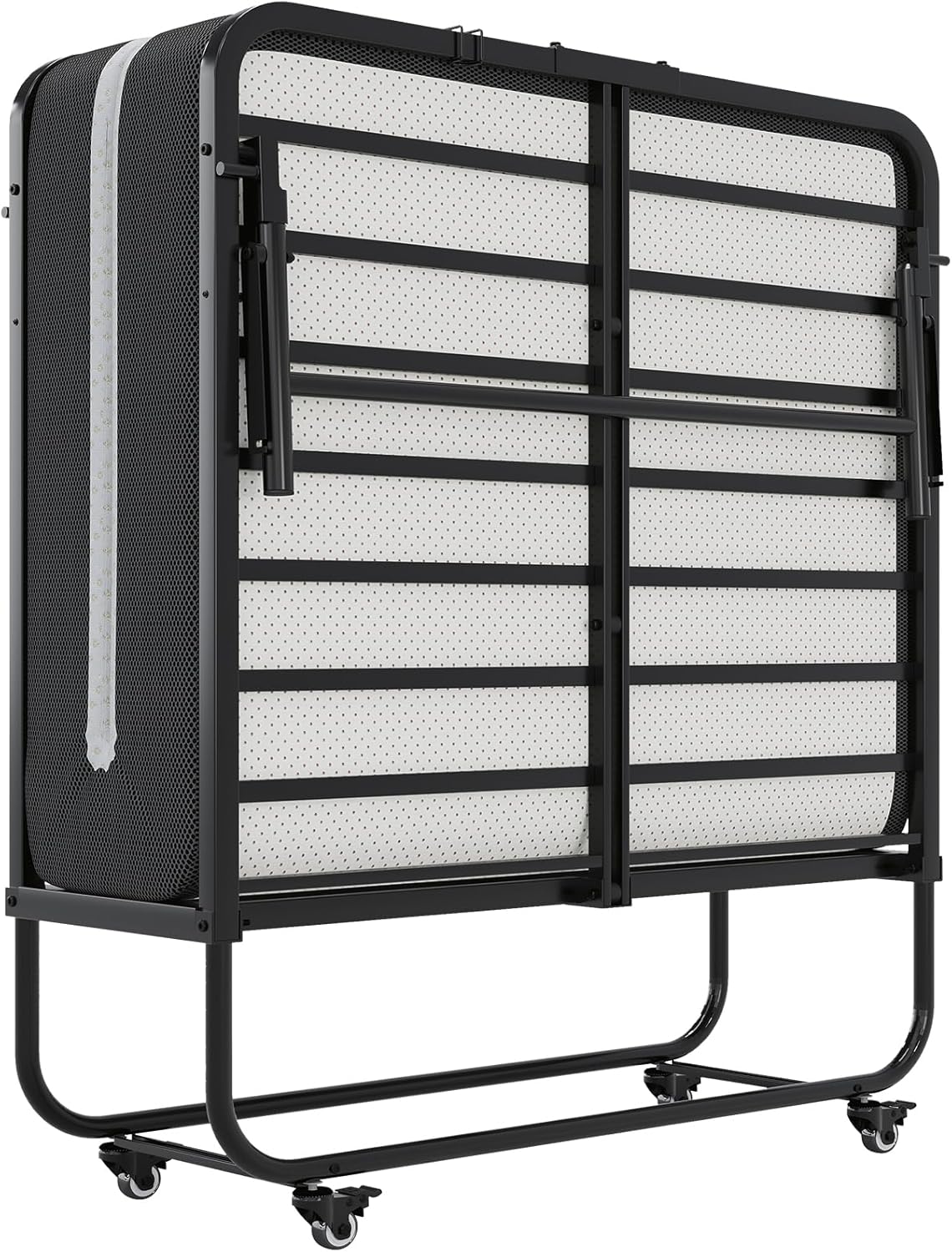 Lit Pliant 1 Personne 90 x 200 cm Lit Pliable Adulte avec Matelas en Mousse de 10 cm, Lit d'Appoint Pliable à 4 roulettes et Sommier à Lattes en Métal pour Invités, Charge 200 kg, Noir