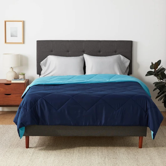 Réversible en microfibre Doudou, 220 x 240 cm, bleu marine/bleu ciel