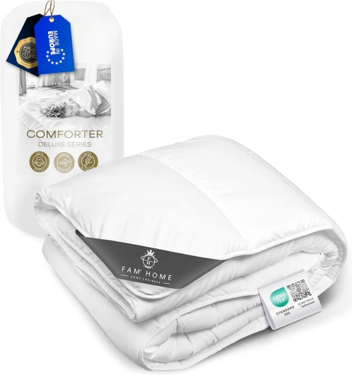 FAM Home Couette 140x200 en Microfibre Lavable Hypoallergénique Blanc I Couette 1 Personne