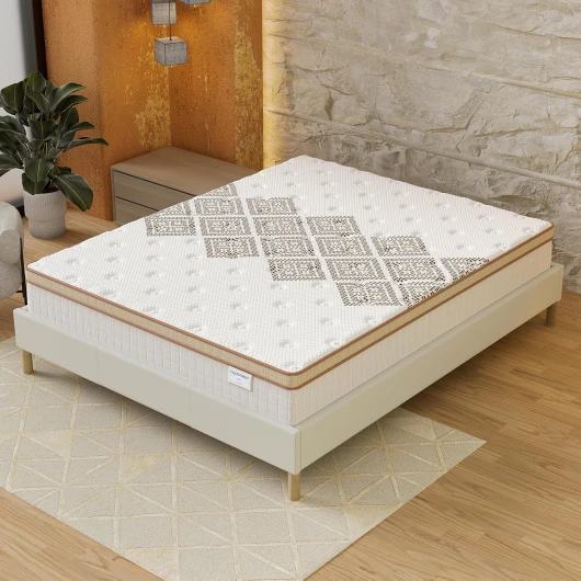 November- Matelas Errakis 200x200cm - 28cm - Technologie Hybrid: Ressorts ensachés + Mousse HDensité-Épaisseur 28cm- Soutien Tonique & Confort hôtel - Label SANITIZED (Anti bactérien/acarien)