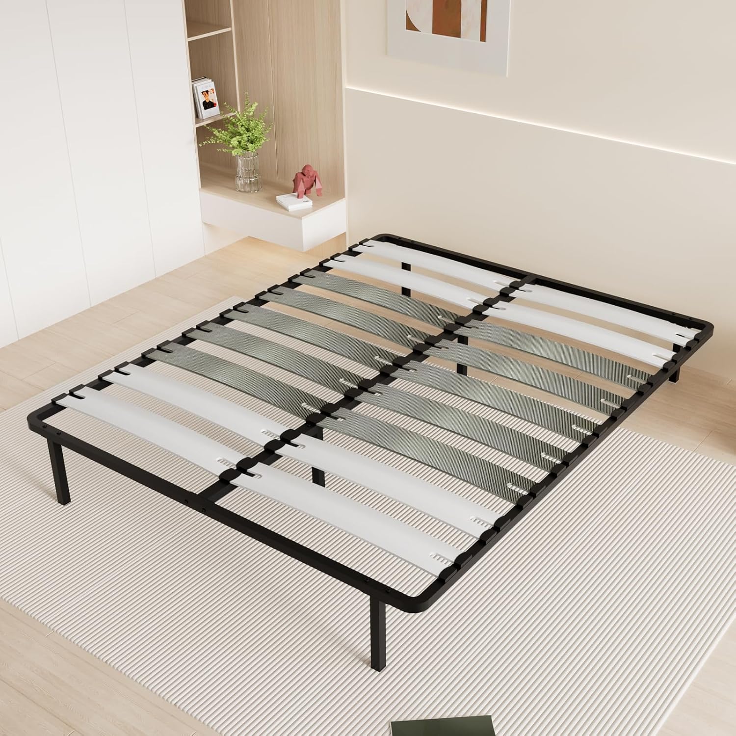 Sommier 140x190, Sommier à Lattes 140x190 avec 6 Pieds - Lit Lattes 125 mm - 2x9 Lattes - Résistant et Confortable - Montage Rapide et Facile - Sommier Lattes 140x190cm