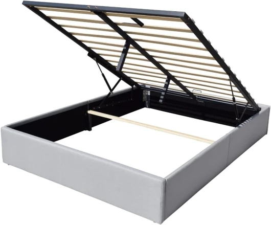 Solide Lit Coffre Gris pour Matelas 160x200 cm - 14 Lattes - Manon + Pieds - Montage Rapide et Facile - revetement PVC Simili Facile d'entretien 160x200 Gris