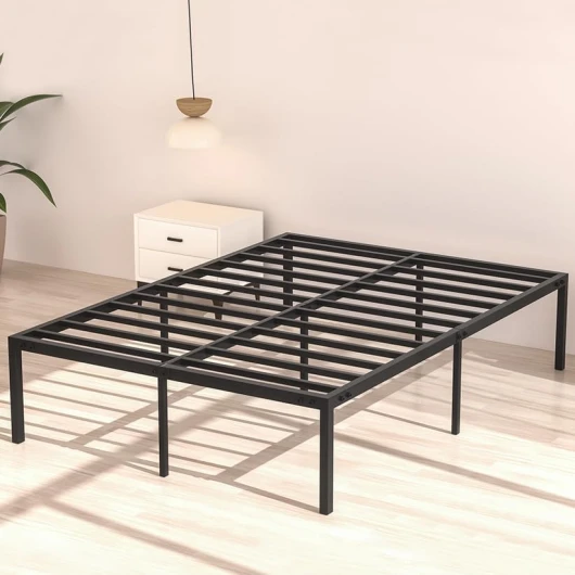 Cadre de Lit 160 x 200 avec Sommier, Lit Double 2 Personnes Hauteur 36 cm avec Rangement sous Le, Plateforme en métal, Montage Facile, pour Adultes, Enfants Bed- Noir 160 x 200 cm