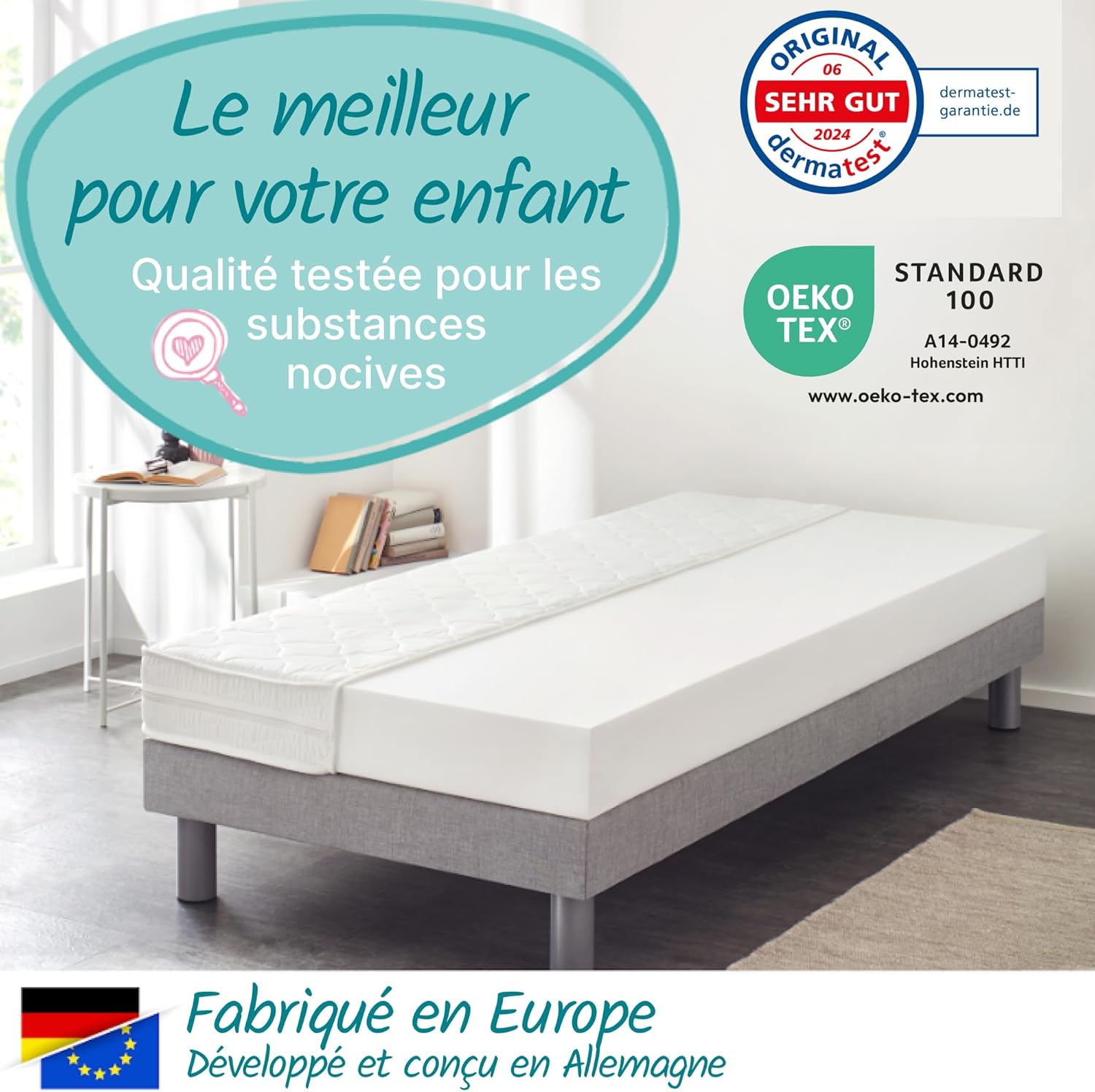 Sun garden Matelas Enfant 120x200 cm H3 - Mousse de Confort Certifié Oeko-TEX 100 - Housse Lavable - Matelas Enfant avec Finition Climatique - Modèle P1440 ComfortPur H3 120 x 200 cm