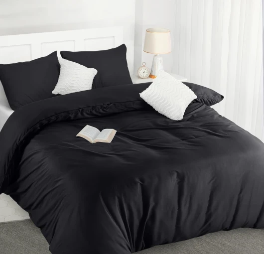 Housse de Couette 200x200 cm avec 2 Taies d'oreiller 50x75 cm (Noir) - Parure de Lit 200 x 200 cm - Ensembles de Housses de Couette en Microfibre brossée Douce 200x200cm + 2 x Taies Oreiller 50x75cm Noir