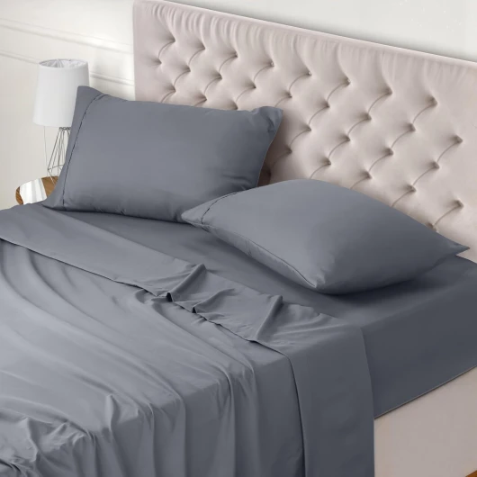 Parure de Lit 180x200, Draps de Lit 2 Personnes, Ensemble de Draps 4 Pièces, Polyester Microfibre, 1 Drap Housse 180x200, 1 Drap Plat 270x290 et 2 Taies d'oreillers 50x75, Gris 180x200 cm - 2 Taies d'oreiller 50x75 cm Gris