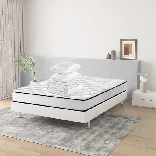 Luxirest Ensemble Matelas et Sommier et Couette et Oreiller - Matelas 140x190x16 - Sommier Tapissier 140x190 - Couette 220x240-2Oreillers 60x60 (Pack Matelas 140x190+Sommier Tapissier)