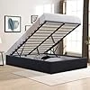 Solide Lit Coffre Noir + Pieds pour Matelas 160x200 cm - 14 Lattes - Loris - Montage Rapide et Facile - revetement PVC Simili Facile d'entretien 160x200 Noir