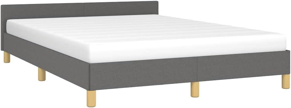 Cadre de Lit avec Tête de Lit Sommier à Lattes Lit Rembourré Cadre à Lattes Lit Double Adulte Chambre Intérieur Gris Foncé 140x190 cm Tissu 140 x 190 cm Gris Foncé
