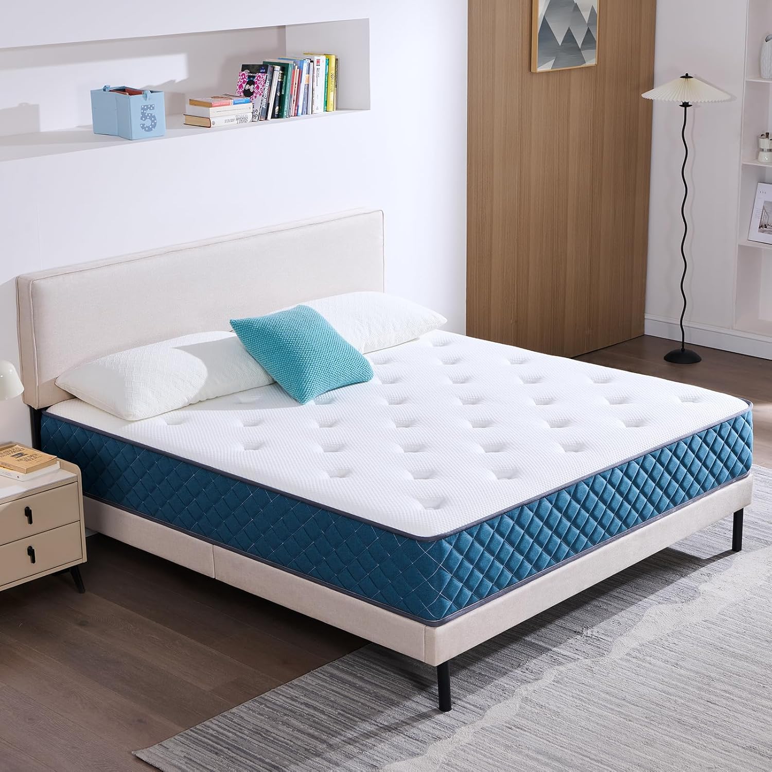 Hiimgo Matelas 90x190x22 cm Matelas à Ressorts Ensachés Indépendant et Mousse à Mémoire De Forme, Dureté Moyenne, Durable, Soutien Parfait, Respirant (90x190x22) 90x190x22 22CM