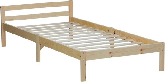 Lit Bois Naturel Lit Simple 90x200 en Bois de Pin Enfant Solide Cadre de lit avec sommier à Lattes