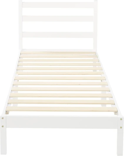 Cadre de lit plateforme en bois de pin massif avec tête de lit côtelée, moderne, montage facile, pour enfants, 1 personne 90 x 190 x 88 cm, Blanc Blanc 1 personne 90 x 190 cm Moderne