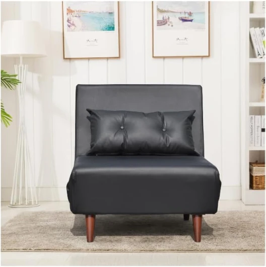 Fauteuil Convertible lit Une Place Tissu en Cuir PU Noir Facile à Nettoyer Dimension: 80 x 90 x 84 cm - Dimension lit: 80 x 190 x 28 cm 80x190 Noir