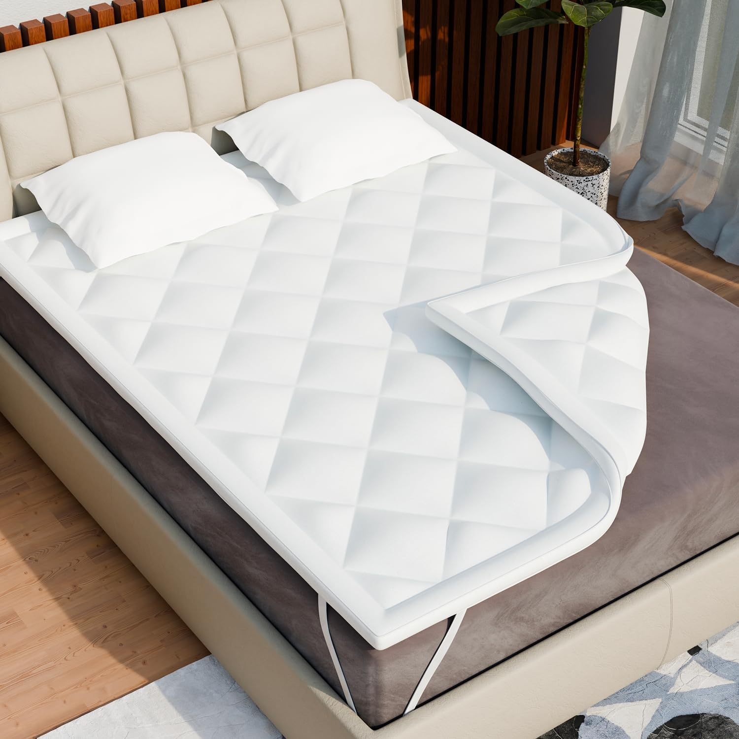 CATAVANA - Surmatelas Confort 80x200 cm - Microfibre Respirante, Hypoallergénique et Anti-acariens - Garnissage 800g - Antidérapant avec Bandes Élastiques - Idéal pour 1 Personne - 80x200 cm Liseré Blanc - 800 Gr