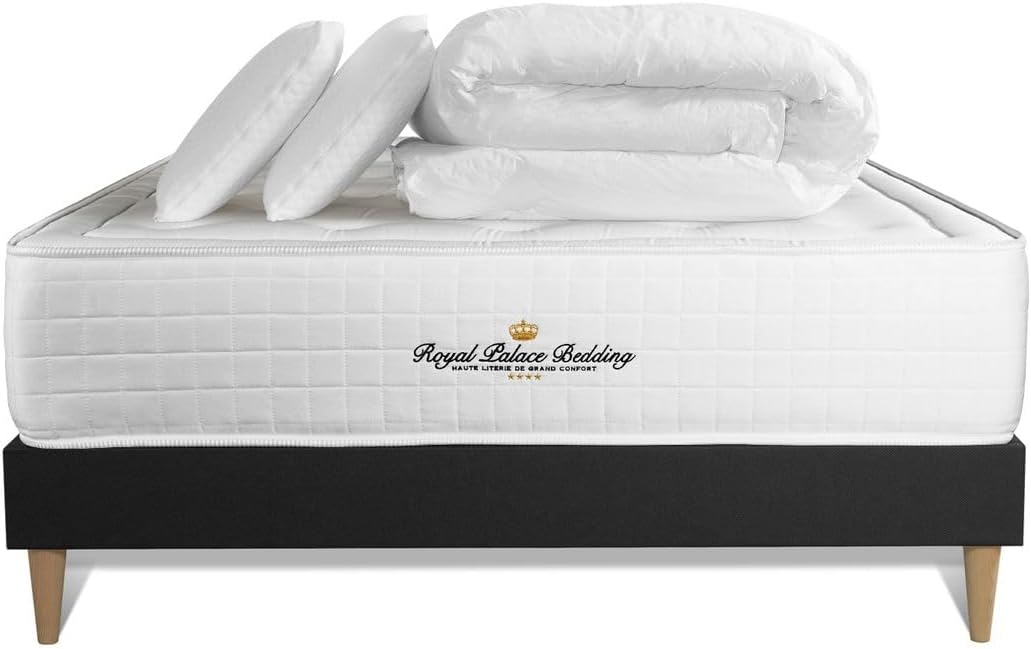 Pack Matelas à mémoire de Forme Maxi épaisseur Buckingham 180x200cm + sommier KIT Noir + 2 oreillers + 1 Couette - Epaisseur : 30 cm - Confort : Equilibré 180 x 200 cm