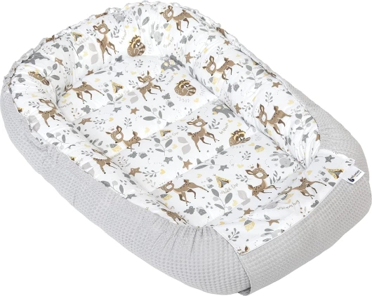 Reducteur de Lit Bebe - Réducteur Bébé 100x60x15cm Cocon et Naissance couffin Nid d'ange 100% Coton Gaufre (Cerf avec Gaufre Gris)