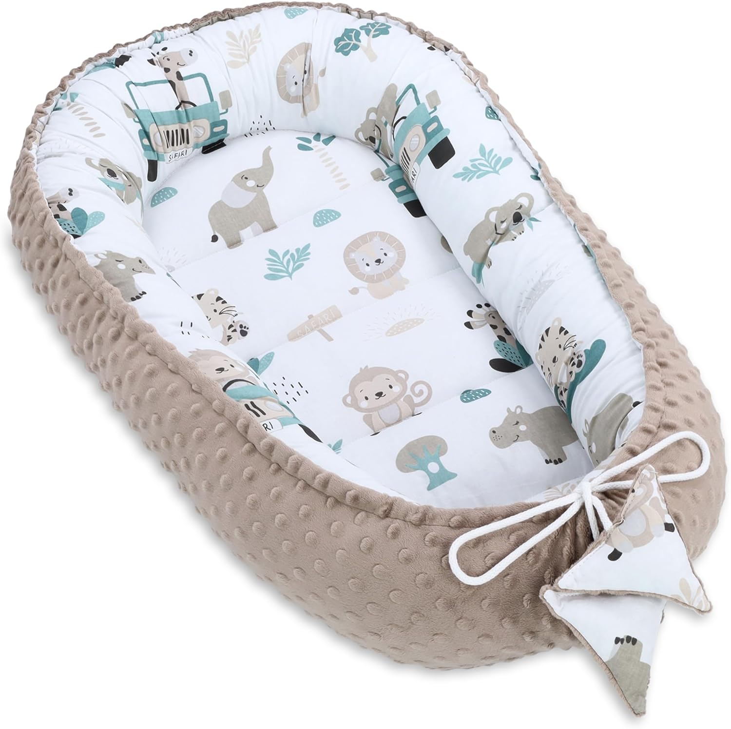 Réducteur de Lit Bébé 90x50cm en Minky Polyvalent pour Nid d'ange Couffin et Naissance Chaud et Doux et Accessoires pour nid Douillet Winter Cocon Afrique Kaki Afrique Kaki 90x50 cm