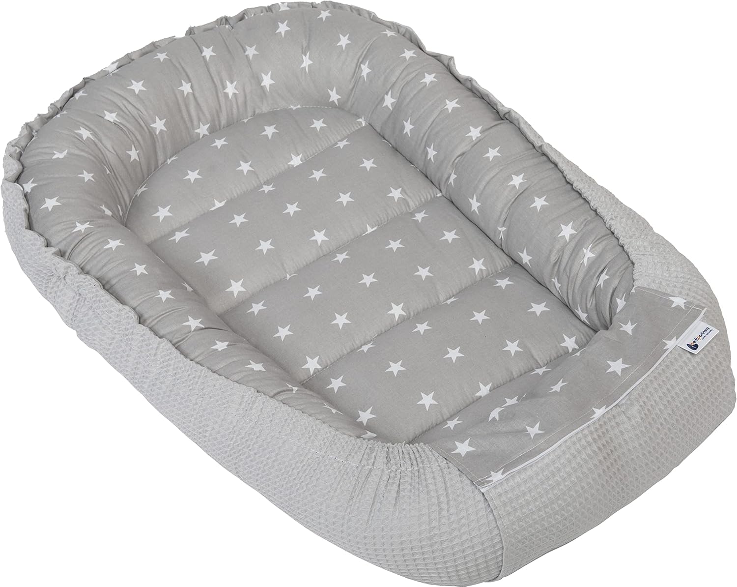 Reducteur de Lit Bebe - Réducteur Bébé 100x60x15cm Cocon et Naissance couffin Nid d'ange 100% Coton Gaufre (Étoiles avec Gris Gaufre)