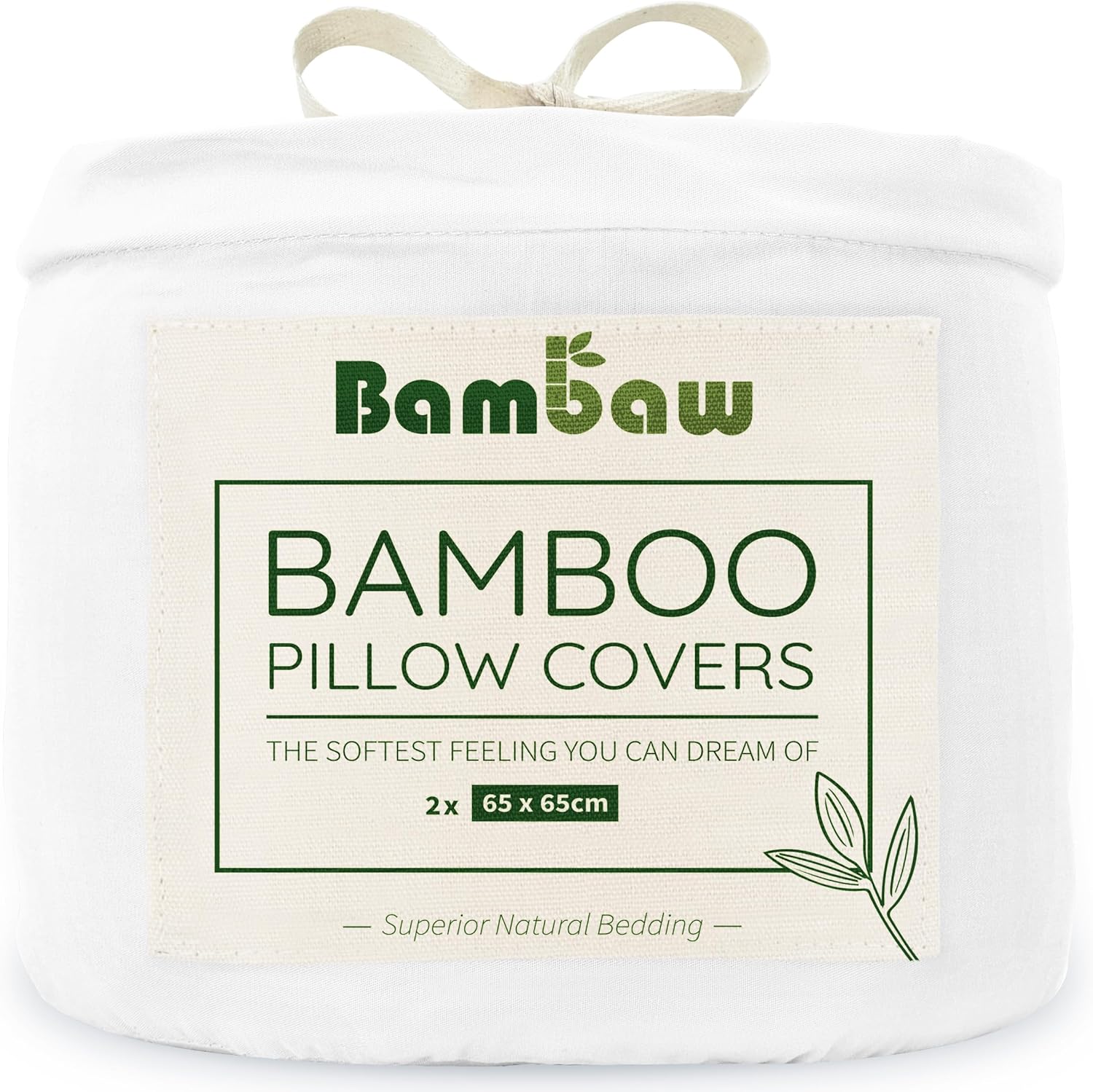 Taie d'oreiller en Bambou 65x65 cm, Lot de 2, Taie Oreiller Anti Acariens et Respirante, Drap en Bambou, Bon pour Les Cheveux et Le Visage, Drap Fraicheur Hypoallergénique (Blanc) Blanc 65x65