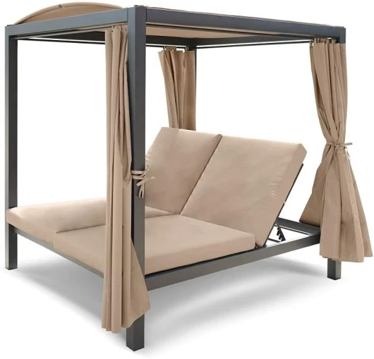 Lit balinais et Bain de Soleil Double avec auvent pour Jardin, Espace Chill-Out et extérieur Noir