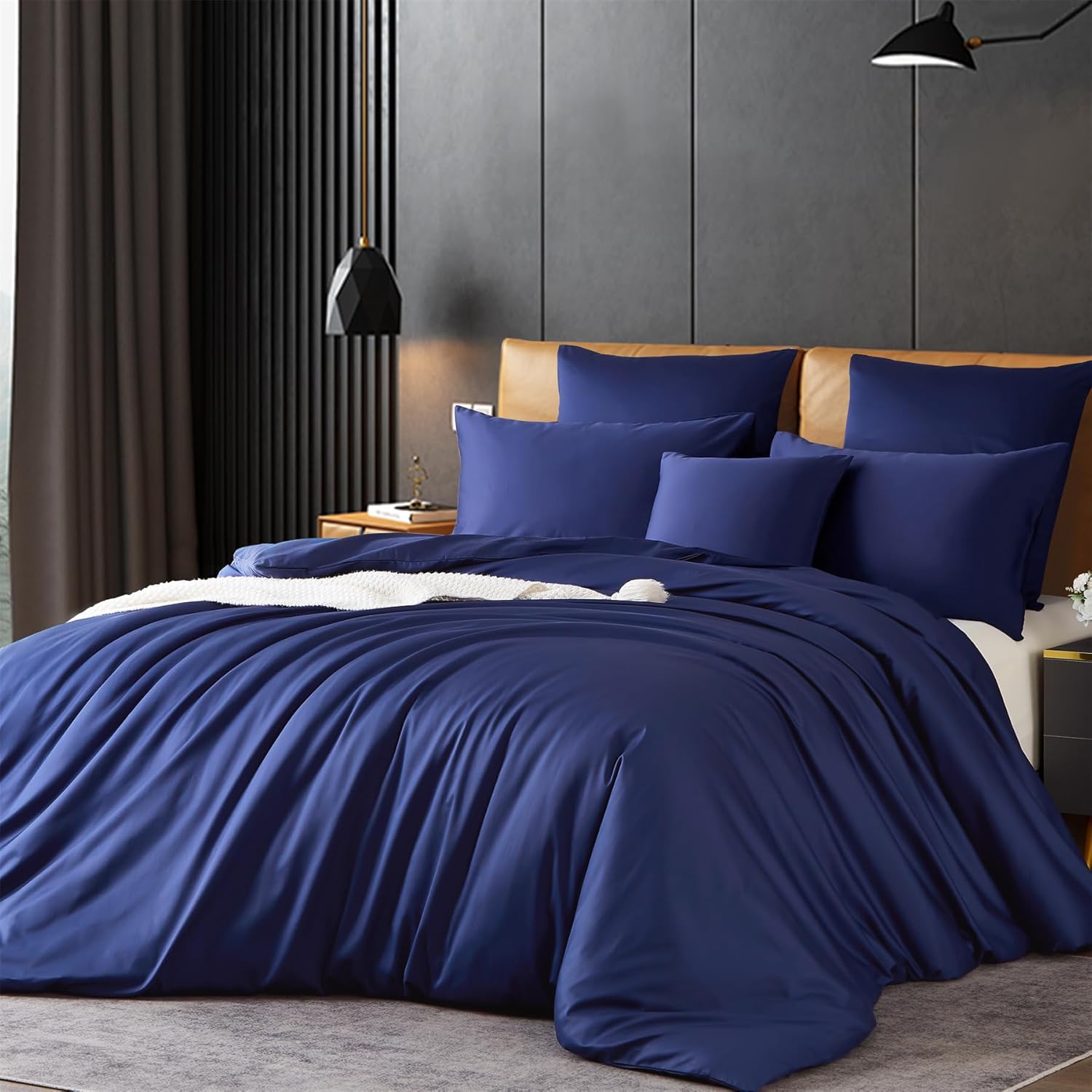 Gezu Housse de Couette en Satin de Coton 220x240cm Bleu 100% Coton Parure de Lit 2 Personne Naturel Coton à Longues Fibres Moderne Doux Linge de Lit avec Fermeture Éclair avec 2 Taies d'oreiller 65x65 Coton Blue 220x240cm+2x65x65cm