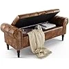 Banc de Rangement 130cm,Banc Bout de Lit avec Coffre de Rangement,Bout de Lit avec Pieds en Bois Stables et Simili Cuir Coussin pour Chambre à Coucher,Couloir,Entrée,130 x 43 x 50 cm,Jaune-Brun