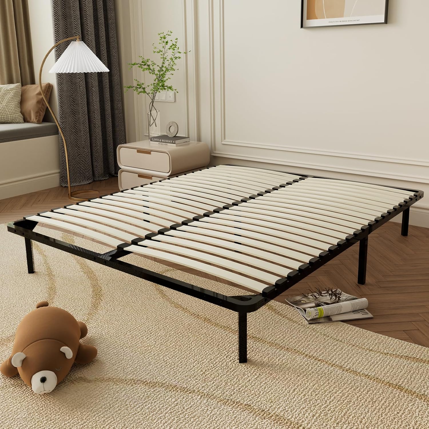 Sommier 160x200cm avec 9 Pieds, Lit 160x200 avec Sommier - 2x18 Lattes, Résistant, Montage Rapide et Facile, Sommier à Lattes 160x200, Hauteur du Cadre de Lit 29cm pour Rangement 160 x 200 cm