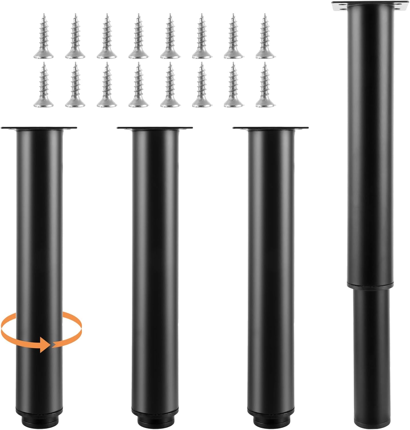 ZOFUN Lot de 4 Universel Pieds de Lit Réglable 25-42cm Pieds de Table Réglables DIY Pieds de Table en Métal Meuble Reglable Pied de Meuble pour Meuble Ronds Métal Pieds de Lit/de Canapé, Noir