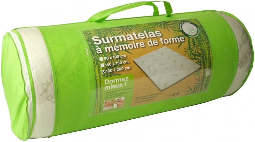 Surmatelas à mémoire de Forme 140x190 - Visco et Fibre de Bambou