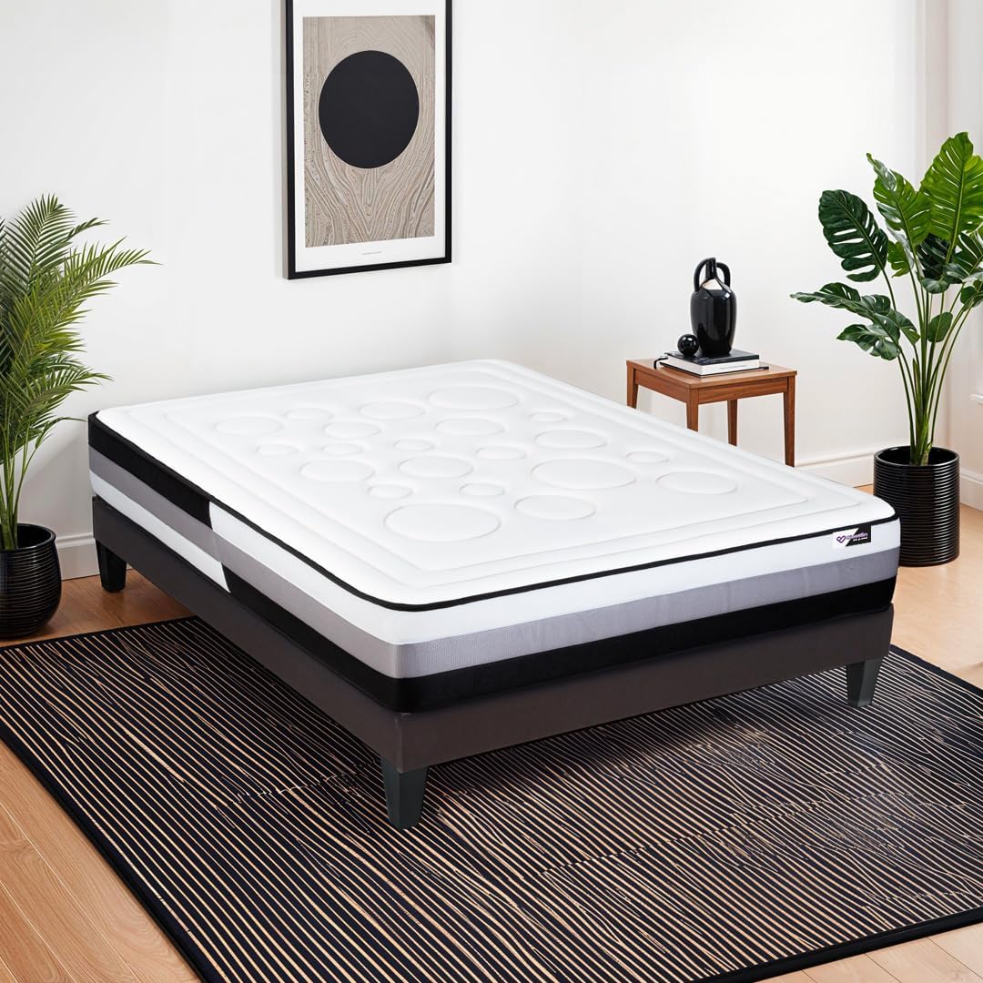 Matelas Épaisseur 24 cm 140x190 cm Mémoire de Forme et Ressorts ensachés Zenith Confort Premium et Soutien Ciblé - Fabrication Europe 140 x 190 cm