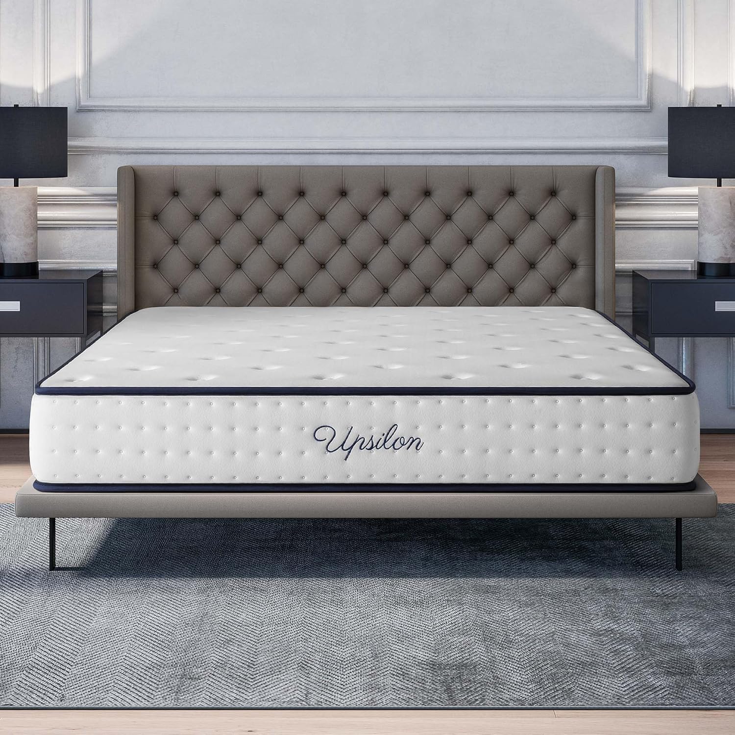 Matelas Upsilon 140x190-24 cm - Hybride - Ressorts Ensachés - Accueil Mousse à mémoire + Blue Latex - Confort Mi-Ferme - 7 Zones - Réversible - Sommeil Isolé - Fabriqué en Europe 24 cm - Hybride 140 x 190 cm