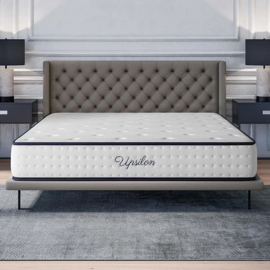 Matelas Upsilon 140x190-24 cm - Hybride - Ressorts Ensachés - Accueil Mousse à mémoire + Blue Latex - Confort Mi-Ferme - 7 Zones - Réversible - Sommeil Isolé - Fabriqué en Europe 24 cm - Hybride 140 x 190 cm