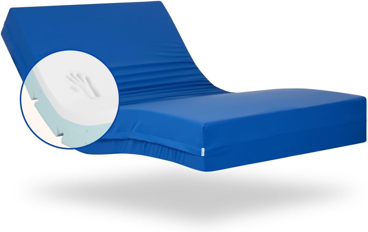Matelas mémoire de forme Professionnal V6 de 20 cm d'épaisseur - Housse Imperméable - Convient pour lits électriques (90x190 cm) 90 x 190 cm Bleu