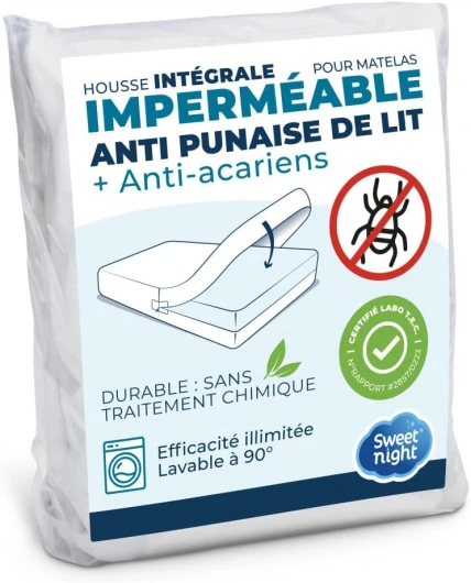 SWEET NIGHT - Housse intégrale Matelas imperméable 90x190 cm - Anti-Punaise de lit et Anti-acariens - Rénove Matelas - Fermeture à glissière - sans Traitement Chimique - EP - jusqu'à 25 cm 90x190x25 cm