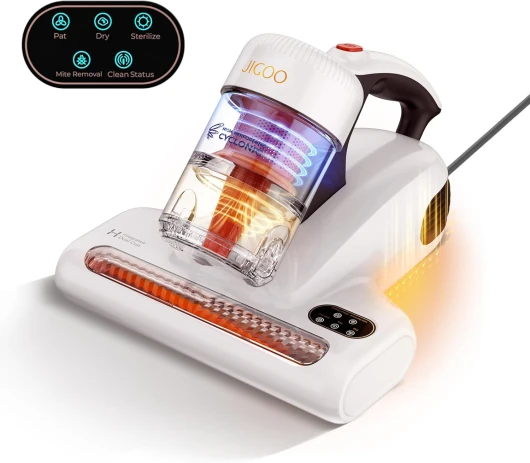 JIGOO Aspirateur Matelas Anti Acariens avec Affichage LED Intelligent, Capteur de Poussière d'acariens, lumière UV-C, Combat Les punaises de lit, Élimine 99,9% des allergènes, Spécial Allergies