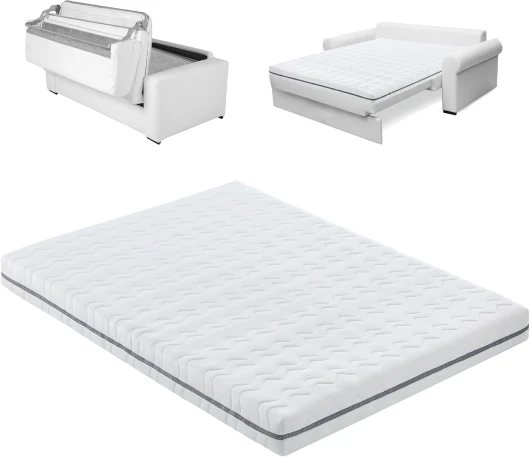 Matelas canapé-lit système Italien - Housse avec Fermeture éclair, Lavable et Respirant, Traitement antibactérien - Cadeau Plaid pour canapé Blanc 90 x 180 cm 90x180 cm
