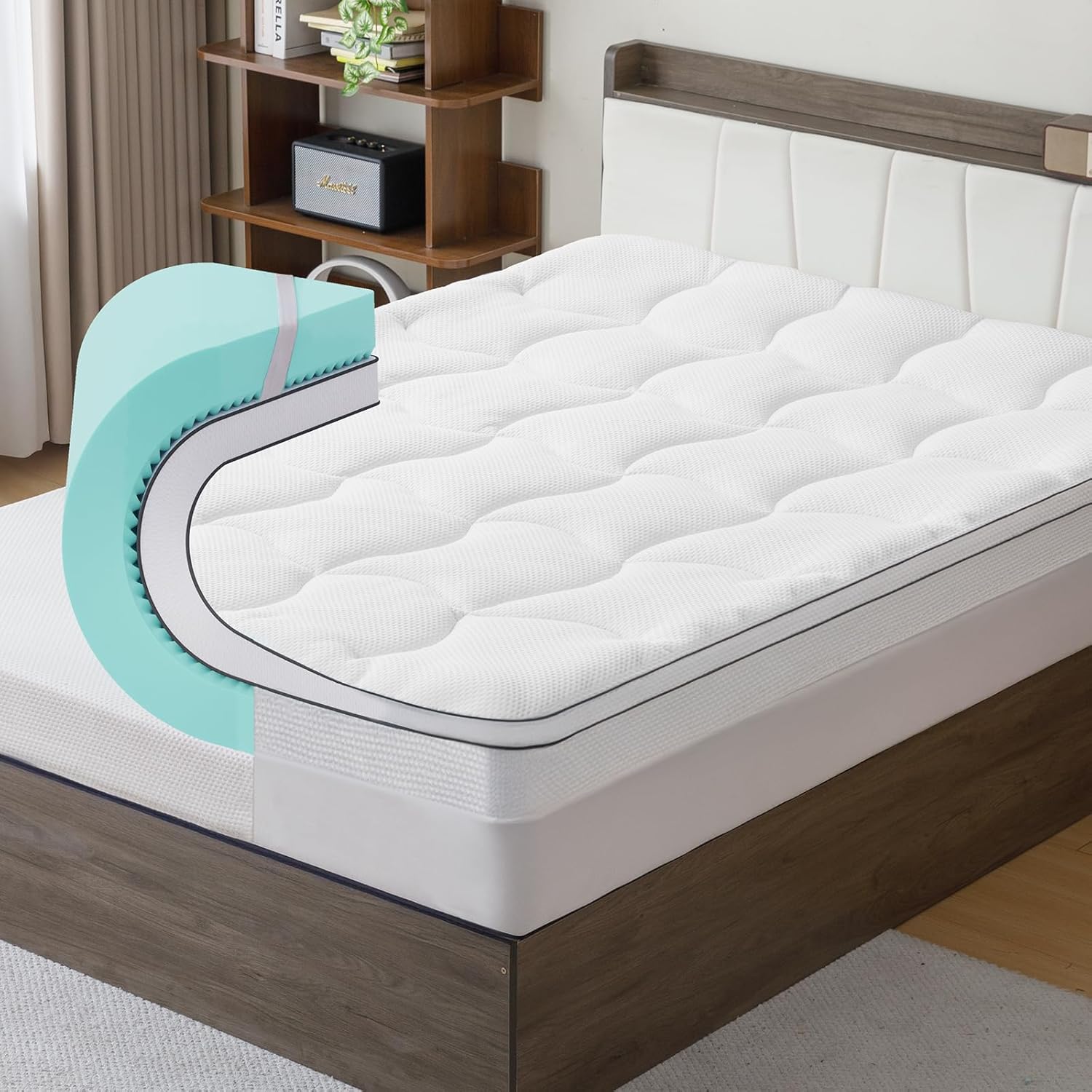 IKALIFE Surmatelas 160 x 200 cm - Surmatelas Mémoire de Forme Gel avec Housse Lavable, Épaisseur 7,5 cm pour Lits à Ressorts et Lits Inconfortables Blanc 160 x 200 cm