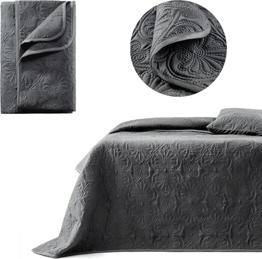 Leila Élégant Dessus de lit Moderne 200 x 220 cm 2 Personnes matelassé idéal comme jeté de canapé ou Couvre-lit Gris foncé Gris Foncé 200x220 cm