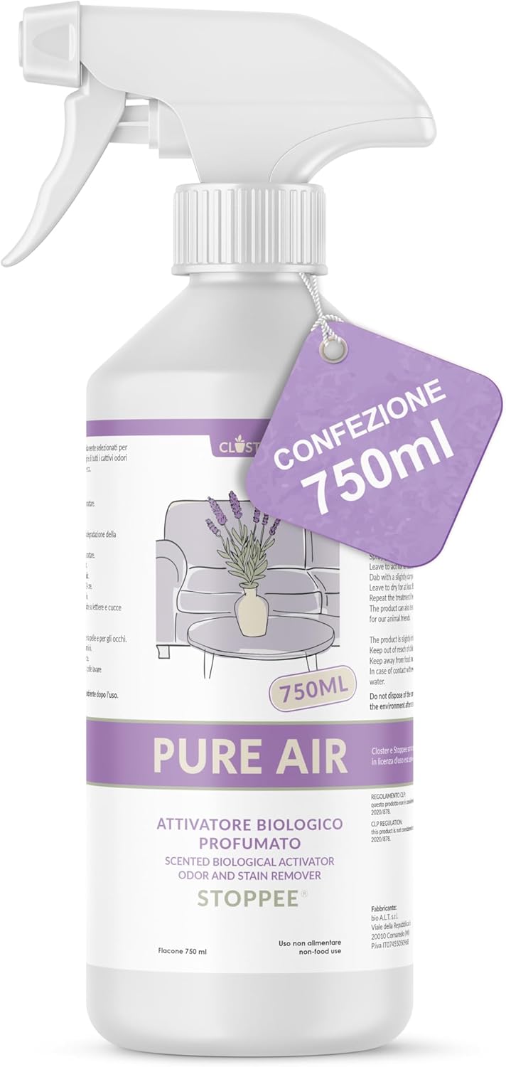 PureAir, Spray 750 ml - Élimine les Odeurs, l’Urine des Matelas et les Taches de Sueur sur Vêtements, Tissus, Chaussures et Équipements Sportifs - Activateur Biologique
