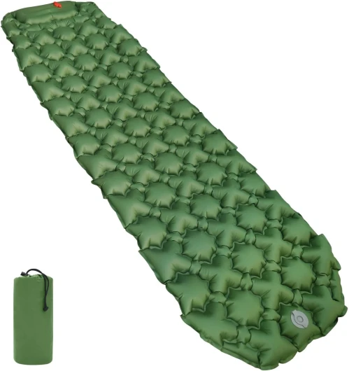 Tapis de sol de camping, Légère, imperméable, Pompe à pied intégrée, vert olive,190.5 x 57 x 5.6 cm