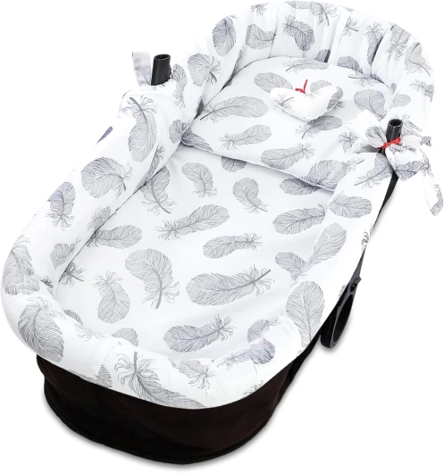 Coussin de siège pour poussette bébé - housse de nacelle habillage couffin o réducteur chaise haute accessoires 3 pièces avec insert et oreiller Plumes Plumes Ensemble de 3