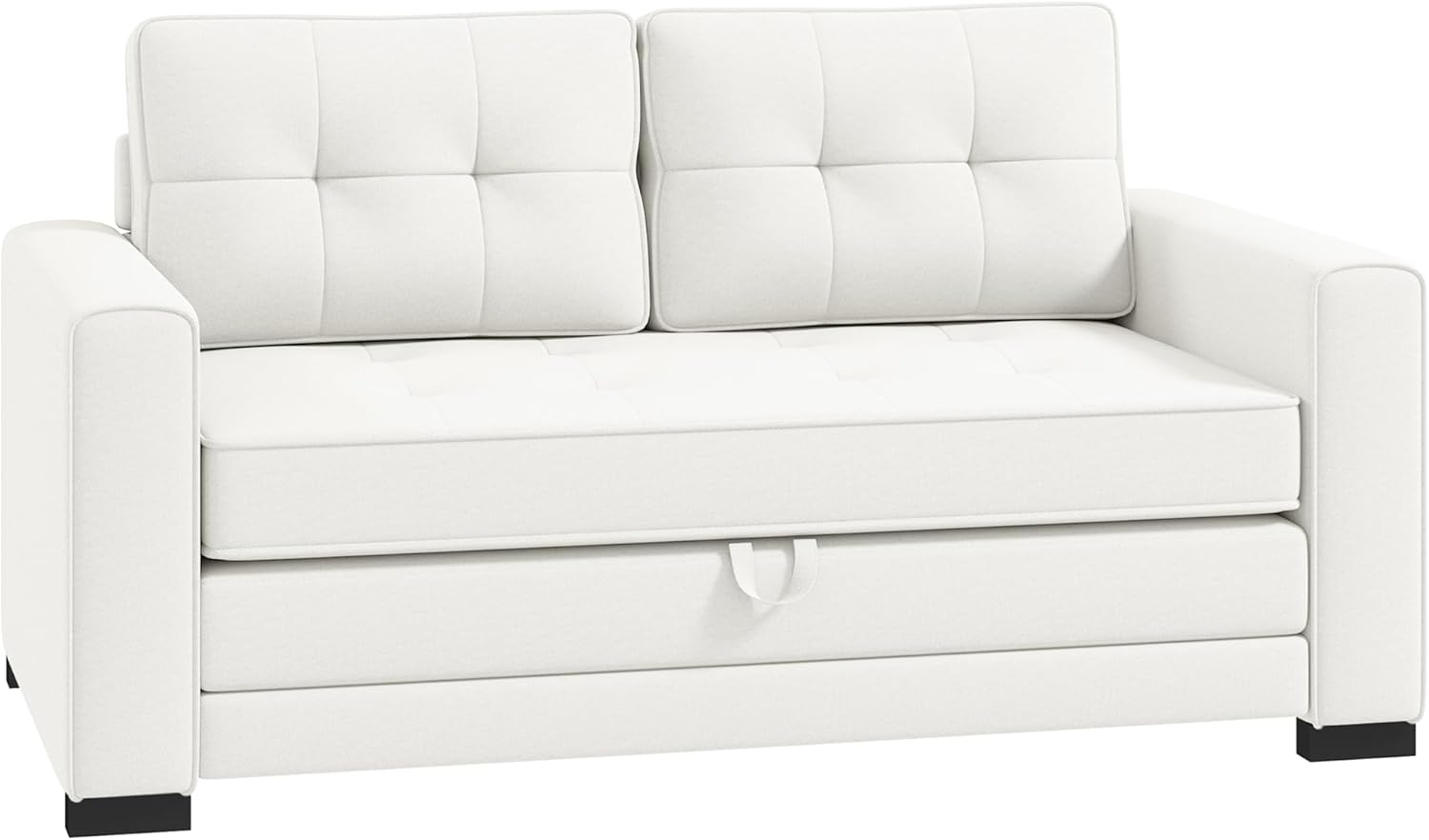 Canapé Convertible 2 Places canapé-lit avec Dossier capitonné, Coussins et Matelas Pliable au Sol, canapé en Tissu Effet Lin pour Salon, Chambre d'amis, 147,5 x 75 x 85 cm, Blanc
