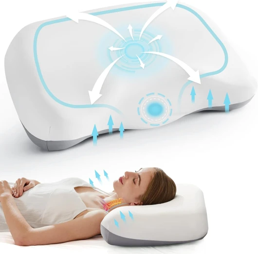 Oreiller Ergonomique Cervical à Mémoire de Forme, Coussin Orthopédique Fermeté réglable, Oreiller pour Les Dormeurs sur Le côté, Le Dos et Le Ventre 65x35x11.5cm