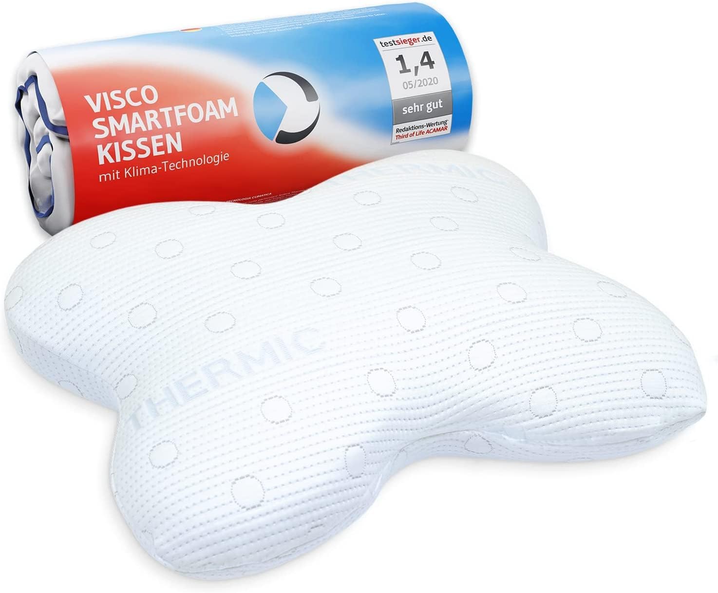 Oreiller à Mémoire de Forme ACAMAR - Coussin Cervical Ergonomique Orthopédique - Mousse Viscoélastique - Idéal pour Dormir sur Le Côté ou Moitié Côté-Ventre - Taie avec Thermorégulation - 55x47x12cm Blanc Mousse à mémoire de forme