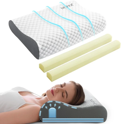Oreiller Ergonomique Cervical à Mémoire de Forme, Oreiller Orthopédique pour la Nuque, Réglable en Hauteur, Fermeté Réglable 55 x 35 x (11/8, 8/5) cm 55 x 35 x (11/8 , 8/5) Gris et Blanc