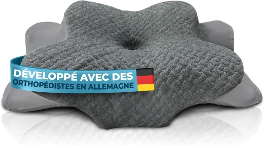Glückstoff® Oreiller Ergonomique Cervical [pour Tous Les Types DE Sommeil] - Oreiller Ergonomique & Orthopedique - Coussin Cervicales Douloureuses pour Dormir - Ergonomic Anti Ronflement & Confort Gris Oreiller [Version: Ergo]