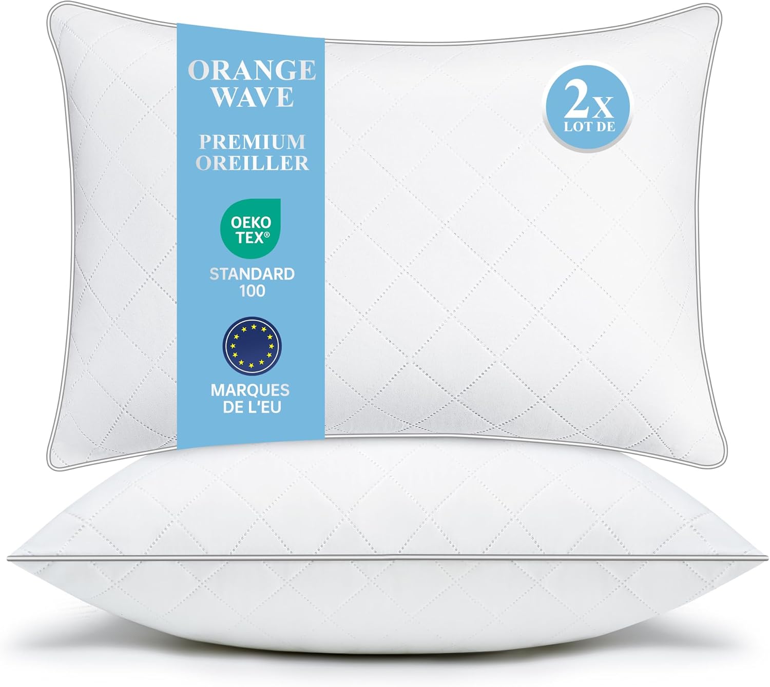 Orange Wave Oreillers 50x70 cm Lot de 2, Oreiller en Microfibre Moelleux, Hypoallergénique, Lavable, Oreillers Qualité Hotel Idéal pour Dormeurs sur Le Côté et Le Dos, Coussin Respirant et Doux 50x70x18 cm 2