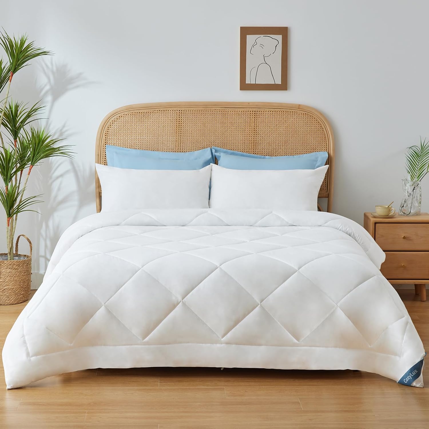 CozyLux Couette Ete 220x240 cm pour Lit 2 Personnes, Édredon 150GSM pour Été, Couette d'été en Microfibre 240x220 Légère, Lavable en Machine, 220 x 240, Blanc 220x240 cm Blanc