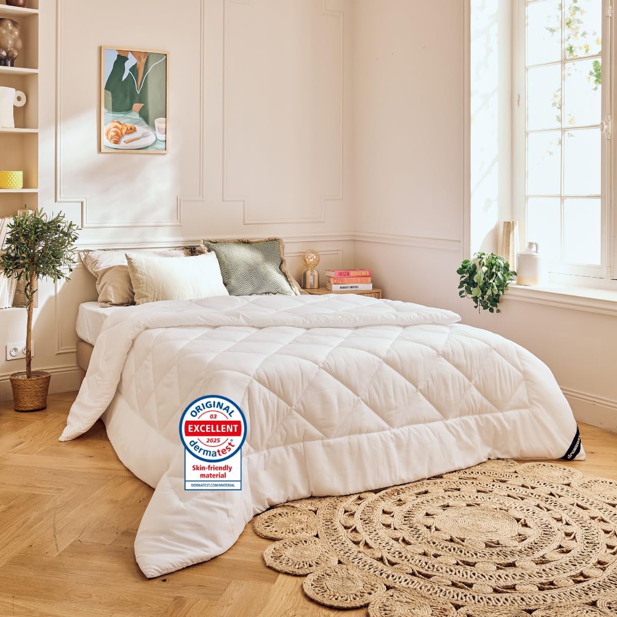 Couette Été 220x240 en Microfibre, Édredon 220x240 cm, Légère et Chaude avec Garnissage 150g/m², Certifiée Oeko-TEX - Design Anti-grumeaux - Lavable à 60°C